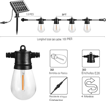 TIRA DE LUCES SOLARES 10 BOMBILLAS 10 METROS